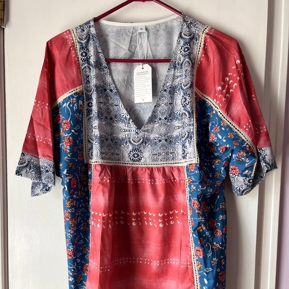 Women's Boho Short Sleeve Tunic - XL